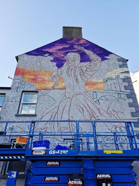 The new mural under construction, just off Emily Square across the courthouse in Athy