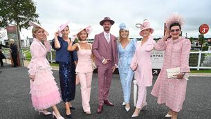 <p>Davina Knight, Naomi Clarke, Cleo Knightm Shaun Conroy, Marietta Doran Dawn Knight and Faith Amond at the Curragh</p>