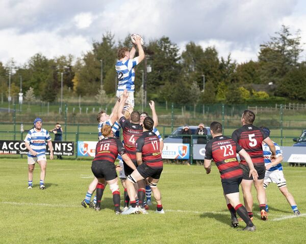 Athy's John Sheedy rises highest to win the lineout.