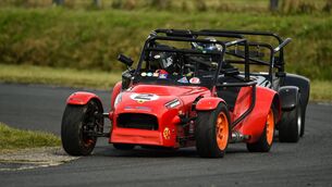 <p>Jonathan Taylor leads Kevin McGrath during the Stryker Championship race at Mondello Park. </p>