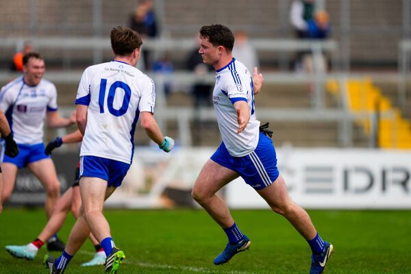 Alex Beirne celebrates his goal as Naas beat Celbridge to reach the Kildare SFC Final. 