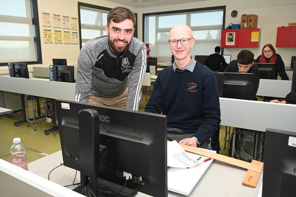 Sean Doran teacher and John O'Neill in the graphics room Sean Doran teacher and John O'Neill in the graphics room