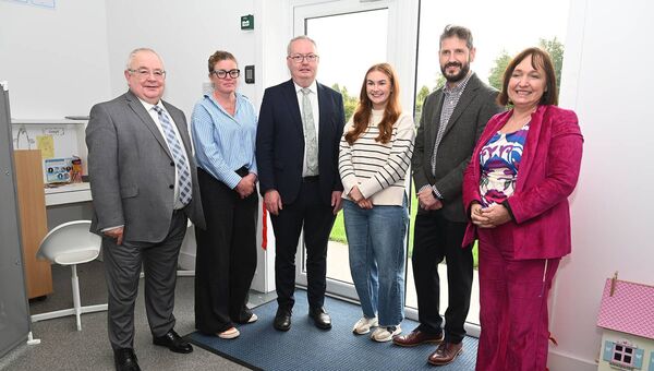 Sean O'Fearghaill TD, teacher Ciara White, Minister Michael Moynihan, teacher Orla Mulreid, principal Ken Mulligan and Senator Fiona O'Loughlin Sean O'Fearghaill TD, teacher Ciara White, Minister Michael Moynihan, teacher Orla Mulreid, principal Ken Mulligan and Senator Fiona O'Loughlin