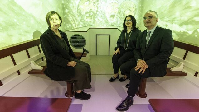 <p>Alexandra Shackleton, Granddaughter of Ernest Shackleton is pictured with Aline FitzGerald, General Manager of the Shackleton Experience and Minister for Rural and Community Development and the Gaeltacht, Dara Calleary, T.D. at the launch of the Shackleton Experience</p>