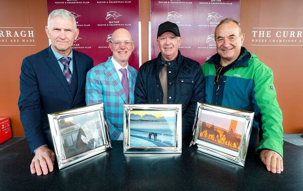 Brian Whelan from Bermingham Cameras standing with the three finalists, Anthony Lynch (Third Place), Paul Dempsey (First Place) and Daniel O'Neill (Second Place) in the Photography Competition held by the Curragh Racecourse ' Beyond the Finish Line' Brian Whelan from Bermingham Cameras standing with the three finalists, Anthony Lynch (Third Place), Paul Dempsey (First Place) and Daniel O'Neill (Second Place) in the Photography Competition held by the Curragh Racecourse ' Beyond the Finish Line'