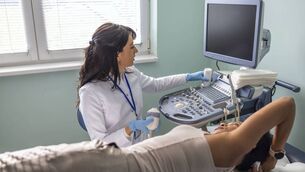 <p>Young woman is doing a breast ultrasound for preventive breast cancer care</p> <p>Young woman is doing a breast ultrasound for preventive breast cancer care</p>