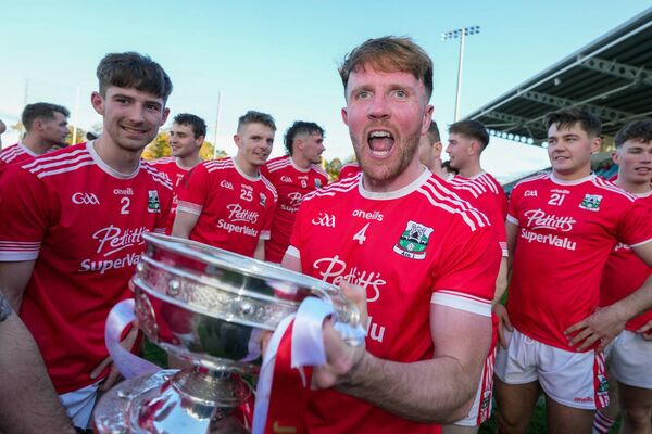  Darren Lawler celebrates with the Dermot Bourke Cup Photo: ©INPHO/James Lawlor