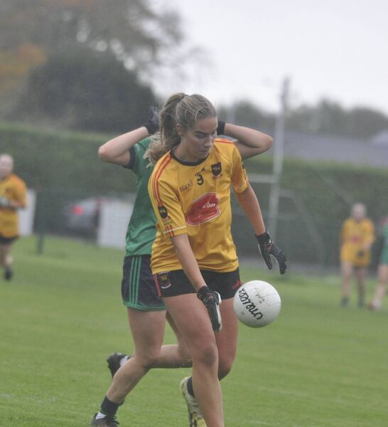 Ciara Wheeler (St Laurence's) brakes away from Aoife Kenny (Milltown) in the Leinster Senior Club quarter-final on Sunday. Ciara Wheeler (St Laurence's) brakes away from Aoife Kenny (Milltown) in the Leinster Senior Club quarter-final on Sunday.