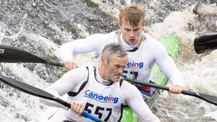 <p>Peter Egan and Sean Butterly (Salmon Leap Canoe Club) in competition Photo: Sean Brilly</p>