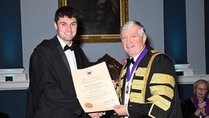 <p>Matthew Hartnett was presented with the Reuben Harvey Prize by Dr Diarmuid O'Shea, President of the Royal College of Physicians of Ireland (RCPI). </p>
