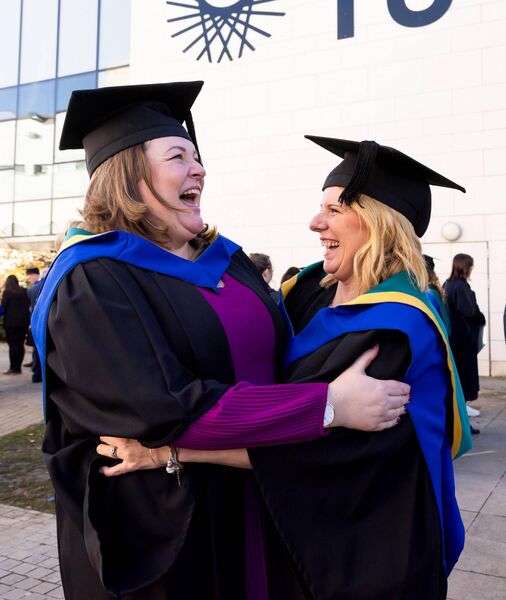 Aisling Ni Dhoibhilin (R) from Celbridge, County Kildare is pictured alongside her friend Aine O’Sullivan (L) from Portlaoise, County Laois, after both graduating from the Bachelor of Education in Early Childhood Education and Practice at SETU’s conferring ceremonies in Carlow Aisling Ni Dhoibhilin (R) from Celbridge, County Kildare is pictured alongside her friend Aine O’Sullivan (L) from Portlaoise, County Laois, after both graduating from the Bachelor of Education in Early Childhood Education and Practice at SETU’s conferring ceremonies in Carlow