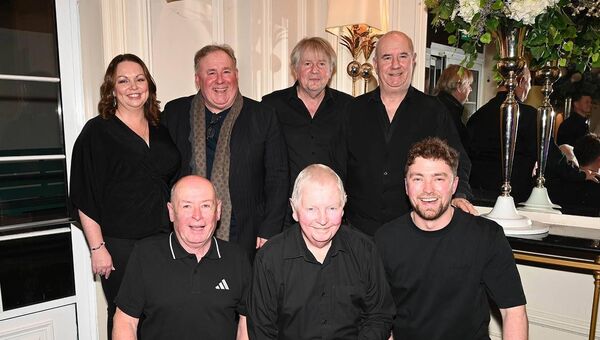 Rachel Burke, Dave Scott, Aidan Feely Pud Barrett, Brian Jones Frank Cox, and Paddy Jones, members of ReUniln who performed on the night 