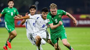 <p>Michael Noonan on the attack against Uzbekistan Photo: ©INPHO</p>