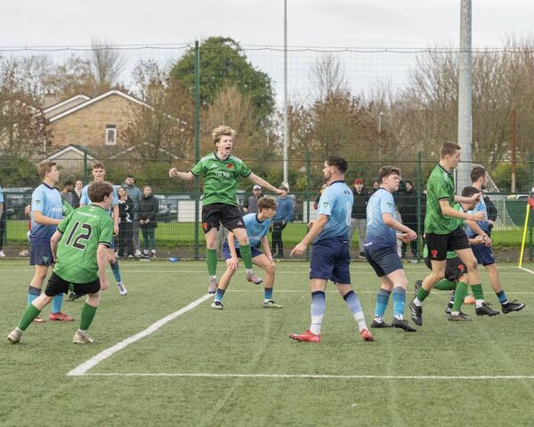Tadgh Hipwell scores what he thought to be the winning goal at the time in extra-time for Suncroft