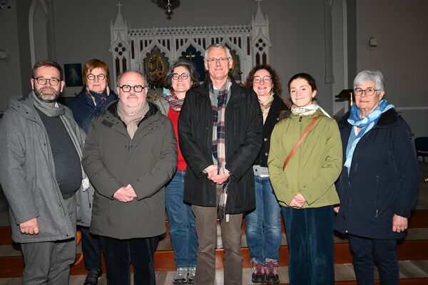 Frederic Lesain-Cayeux, Brigitte Marcotte, Michél Barbier, Mayor Laure Lesaiin-Cayeux, Philippe Mahuet (parish priest) Sophie Togni Devillrrs, Jeanne Sellier and Beatrice Inzani Grouo from Eu in Normandy France 