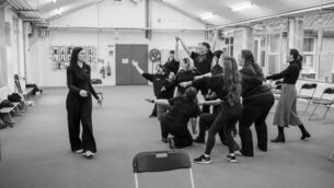 <p>The cast of NMT give it a few socks in rehearsal.</p>