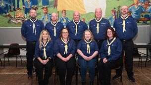<p>Monasterevin Scouts Group investiture at their Scout Den St Mary's Lane Miro Jakesevic, Liam Creaner, Killian Mcateer, Pat Balfe, David Lougham Michelle Cullen, Aisling Cullen, Grainne Sheppard and Barbara Oak ( Scout Leader Group ) Photos: Jimmy Fullam </p>