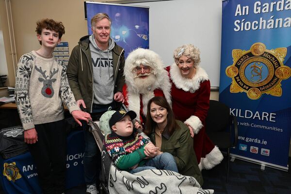 Santa at The Whitewater Shopping Centre Newbridge Little Blue Hero Oscar Fitzgearld visits Santa at Newbridge Station with his Family Photos Jimmy Fullam 