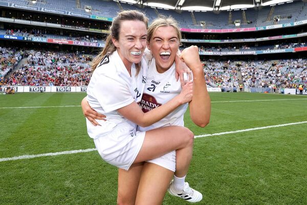 Claire Sullivan celebrates winning the TG4 All-Ireland Ladies Intermediate Football Championship Final with her niece Ortlaith Photo: ©INPHO/Laszlo Geczo