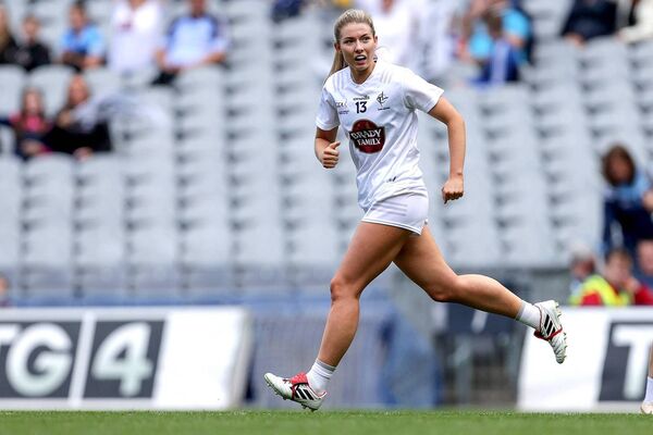 Ellen Dowling celebrates after scoring a goal during the 2023 TG4 All-Ireland Ladies Intermediate Football Championship Final Photo: ©INPHO/Laszlo Geczo