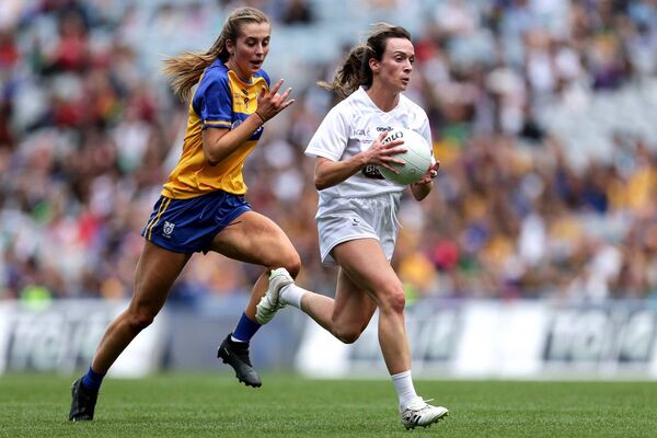 Claire Sullivan leaves Clare's Aisling Reidy trailing in her wake during the 2023 TG4 All-Ireland Ladies Intermediate Football Championship Final Photo: ©INPHO/Laszlo Geczo Claire Sullivan leaves Clare's Aisling Reidy trailing in her wake during the 2023 TG4 All-Ireland Ladies Intermediate Football Championship Final Photo: ©INPHO/Laszlo Geczo