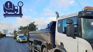 <p>The overweight truck that was stopped by gardaí in Ballacolla on Thursday 27 November. Photo: An Garda Síochána Laois Offaly</p>