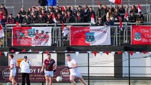 <p>Athy supporters cheer on the senior footballers during their Leinster club semi-final win against Portarlington of Co Laois on Saturday 	Photo: James Lawlor</p>