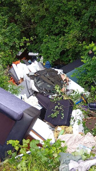 Household items and general waste dumped in a watercourse on the Blackwood Bog road Household items and general waste dumped in a watercourse on the Blackwood Bog road
