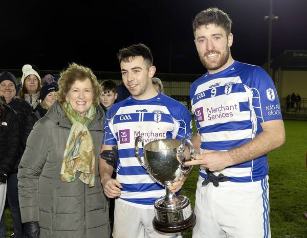 Anne Marie Higgins with Naas joint captains Neil Aherne and Sean Hanafin Anne Marie Higgins with Naas joint captains Neil Aherne and Sean Hanafin