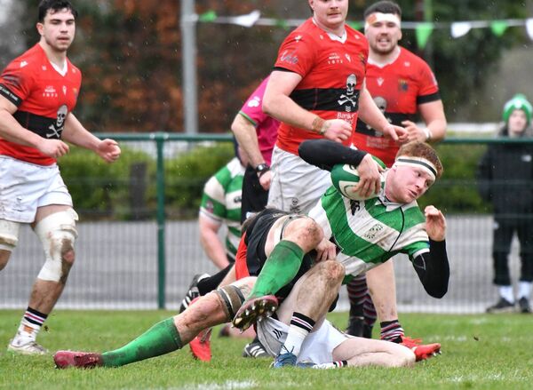 James O'Loughlin does all he can to get Naas over the try-line. Photos: Michael Anderson James O'Loughlin does all he can to get Naas over the try-line. Photos: Michael Anderson