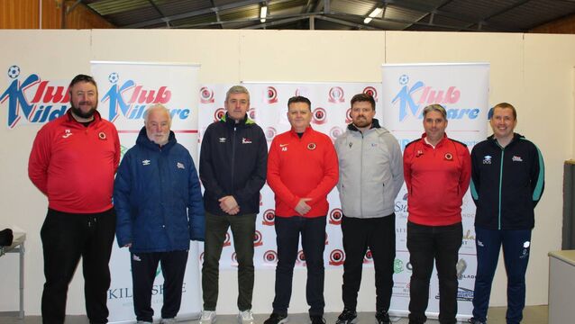 <p>Peter Burke (Director of KDFL Newbridge United Senior Teams), Pat McNally (Klub Kildare Chairman), Nigel O'Riordan (Klub Kildare Child Welfare Officer), Rowland Luttrell (Club Secretary Newbridge United), Jamie Smith (Director of Football, Klub Kildare),Andrew Boland (Vice Chairman Newbridge United) Dave O'Shea (Klub Kildare)</p>