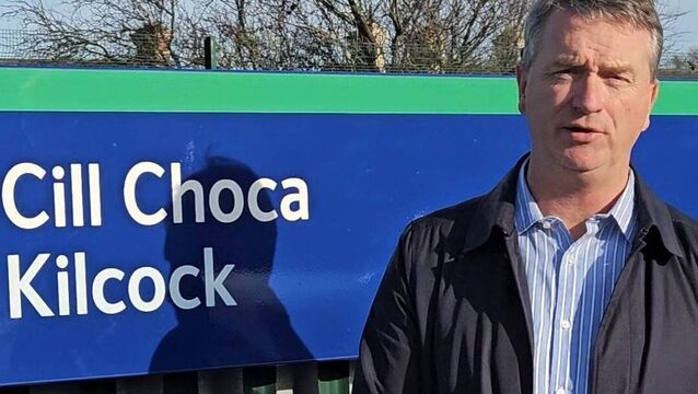 <p>Cllr Bill Clear standing outside the next DART station in Kilcock.</p>