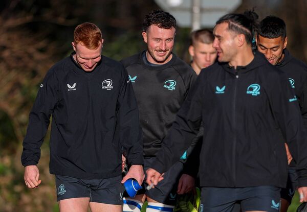 Will Connors arrives for Leinster training alongside James Lowe, Ciaran Frawley and Rieko Ioane. Photo: INPHO/Andrew Conan Will Connors arrives for Leinster training alongside James Lowe, Ciaran Frawley and Rieko Ioane. Photo: INPHO/Andrew Conan