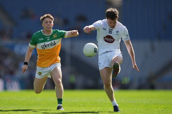 Taking a shot against Offaly at Croke Park in the 2025 Division 3 final Photo: ©INPHO/James Lawlor