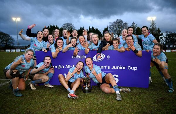 MU Barnhall players celebrate their victory over Enniskillen in Dundalk on Sunday.