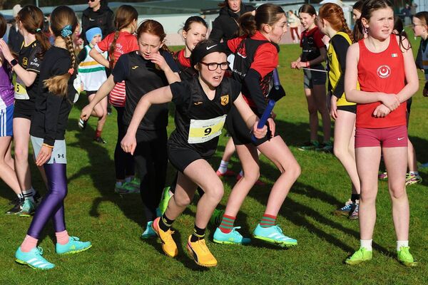 Naas AC girls changing the baton in the girls u12 Leinster relays Photo: Perri Williams