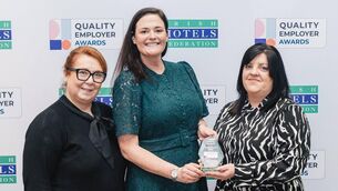<p>Anne Conway and Claire Dunne from Clanard Court Hotel, Kildare pictured with Irish Hotels Federation (IHF) Director of People Services, Deirdre Fitzsimons </p>