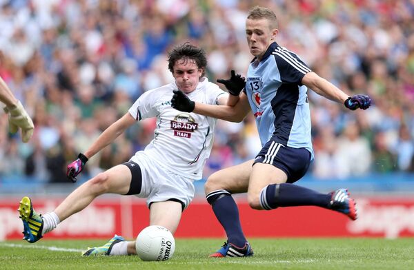 David Hyland making a block on Paul Mannion during his first senior Kildare start in the 2013 Leinster semi-final Photo: ©INPHO/James Crombie