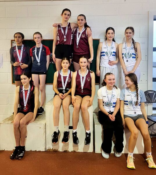 Girls u15 Relay medallists: (L to R): Le Cheile, Crookstown-Millview and Celbridge. All Photos: Perri Williams.