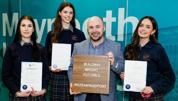 Nika Lasisch, Isabella Waters, Donnacha Kelleher (teacher), and Molly Kavanagh from St Conleth’s Community College, Newbridge