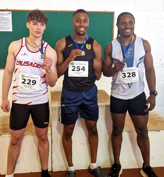 David Oghubvu (middle, Naas) - Leinster Senior 200m Champion ( Photo: Naas AC David Oghubvu (middle, Naas) - Leinster Senior 200m Champion ( Photo: Naas AC