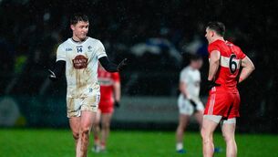 <p>Alex Beirne was sent off during the first half of Kildare's defeat to Derry on Saturday evening Photo: James Lawlor</p>