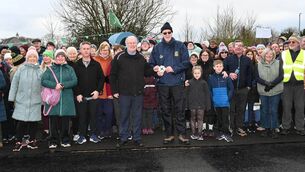 <p>Walk leaders Fr Liam Merrigan and Bishop Denis Nulty all set to go 	Photos: Jimmy Fullam</p>