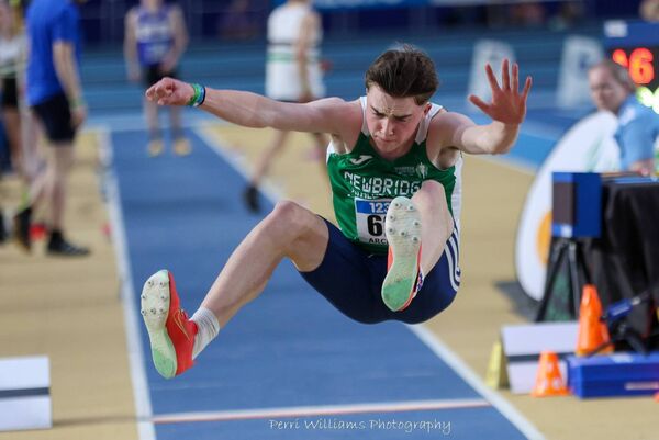 John Paul Archbold (Newbridge) senior debut in the long jump. All Photos: Perri Williams. John Paul Archbold (Newbridge) senior debut in the long jump. All Photos: Perri Williams.