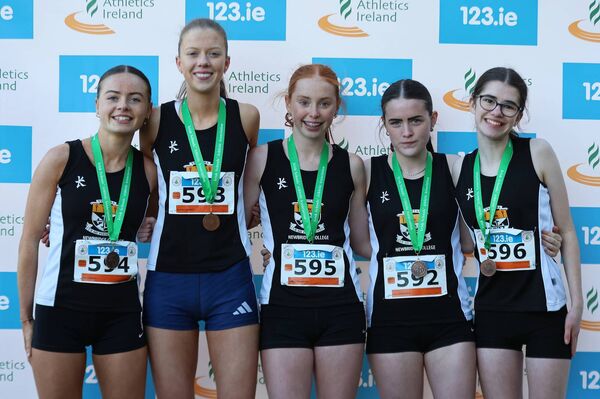 The Newbridge AC Intermediate Girls Team (Mia Lennon, Rachel Keaney, Robyn Rainbow, Kate Hargaden and Abbi Smith).