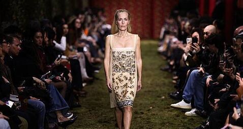 Gillian Anderson walks Miu Miu runway to close Paris Fashion Week