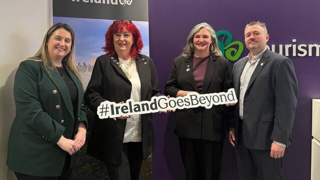 <p>Ashling Scanlon, Tourism Ireland; cllr Carmel Kelly, Cathaoirleach of Kildare County Council; Sonya Kavanagh, Chief Executive of Kildare County Council; and Ciaran Barry, Tourism Ireland Pic – Tourism Ireland </p>