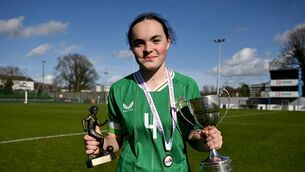 <p>Newbridge's Daisy Fleming was captain and player of the match as the Republic of Ireland beat Northern Ireland in the Girls U15 SAFIB Bob Docherty Cup match at Home Farm FC. Photo: Ben McShane/Sportsfile </p>