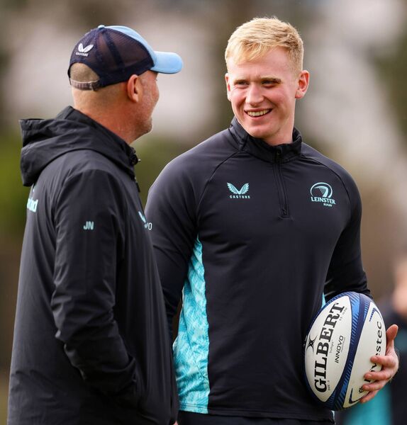 Jamie Osborne sporting a black eye in Leinster training this week following last week's hard-fought win over the Scarlets. Photo: INPHO/Grace Halton.