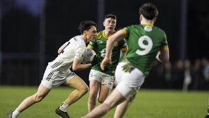 <p>Liam Mescal uses his pace to run at the Meath defence Photo: James Lawlor</p>